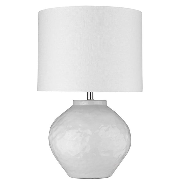 HomeRoots 26" White Ceramic Table Lamp - Elegant Drum Shade for Ambient Lighting in Home Décor Spaces 399177