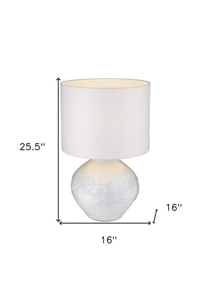 HomeRoots 26" White Ceramic Table Lamp - Elegant Drum Shade for Ambient Lighting in Home Décor Spaces 399177