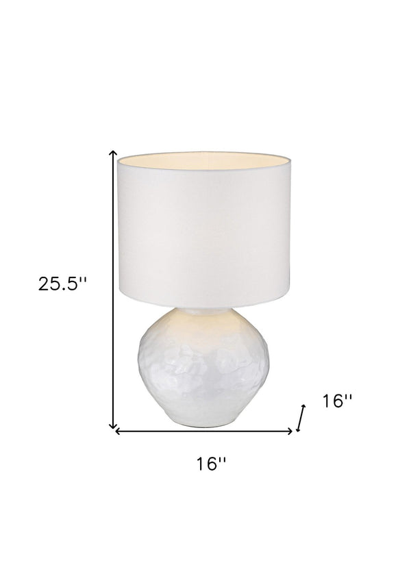 HomeRoots 26" White Ceramic Table Lamp - Elegant Drum Shade for Ambient Lighting in Home Décor Spaces 399177
