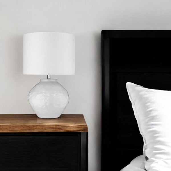 HomeRoots 26" White Ceramic Table Lamp - Elegant Drum Shade for Ambient Lighting in Home Décor Spaces 399177