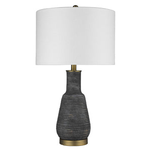 HomeRoots 26" Distressed Black and Gold Ceramic Table Lamp with White Shade - Rustic Charm Meets Modern Elegance 399180