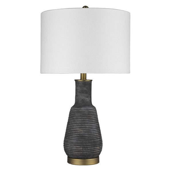 HomeRoots 26" Distressed Black and Gold Ceramic Table Lamp with White Shade - Rustic Charm Meets Modern Elegance 399180