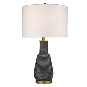 HomeRoots 26" Distressed Black and Gold Ceramic Table Lamp with White Shade - Rustic Charm Meets Modern Elegance 399180