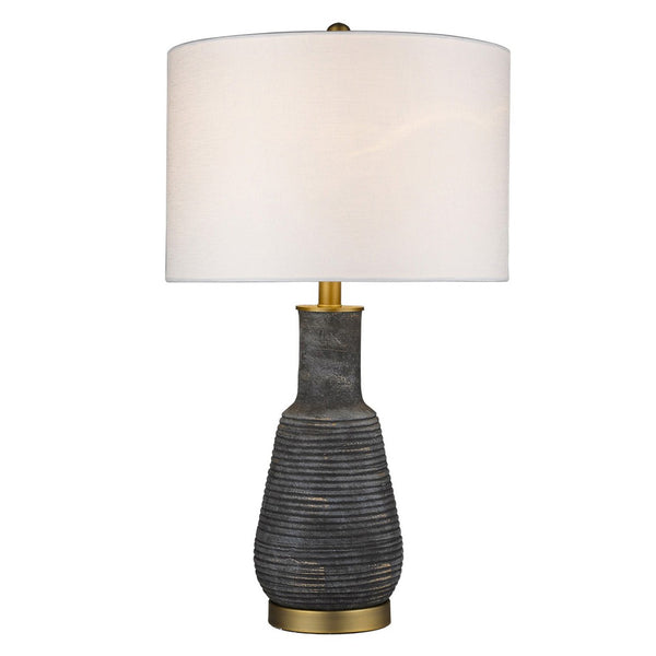 HomeRoots 26" Distressed Black and Gold Ceramic Table Lamp with White Shade - Rustic Charm Meets Modern Elegance 399180