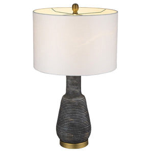 HomeRoots 26" Distressed Black and Gold Ceramic Table Lamp with White Shade - Rustic Charm Meets Modern Elegance 399180