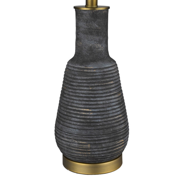 HomeRoots 26" Distressed Black and Gold Ceramic Table Lamp with White Shade - Rustic Charm Meets Modern Elegance 399180