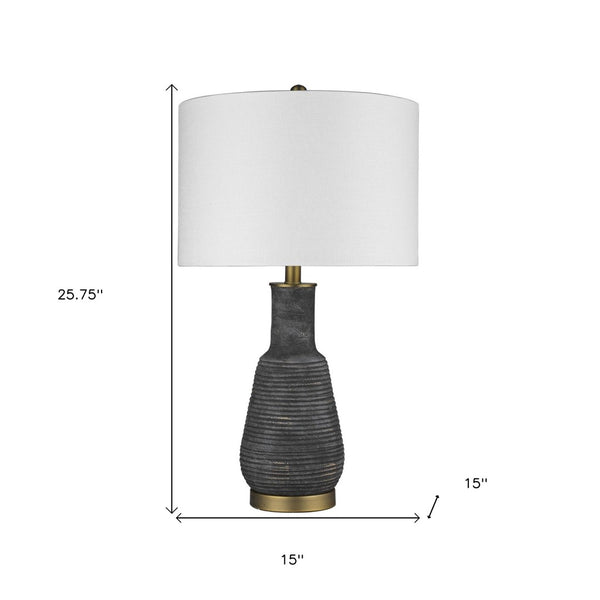 HomeRoots 26" Distressed Black and Gold Ceramic Table Lamp with White Shade - Rustic Charm Meets Modern Elegance 399180