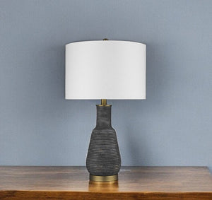 HomeRoots 26" Distressed Black and Gold Ceramic Table Lamp with White Shade - Rustic Charm Meets Modern Elegance 399180