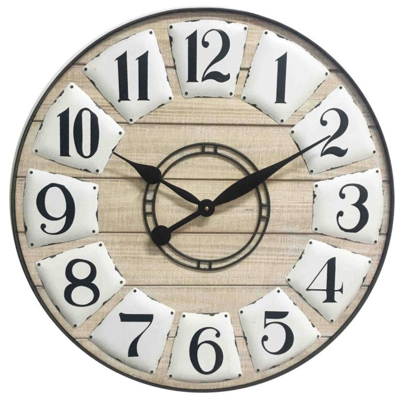 Homeroots 24" Circle Black And White Wood Analog Wall Clock  Wood 399182