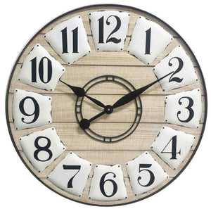 Homeroots 24" Circle Black And White Wood Analog Wall Clock  Wood 399182