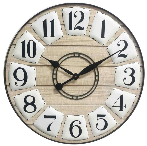 Homeroots 24" Circle Black And White Wood Analog Wall Clock  Wood 399182