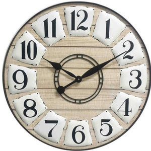 Homeroots 24" Circle Black And White Wood Analog Wall Clock  Wood 399182