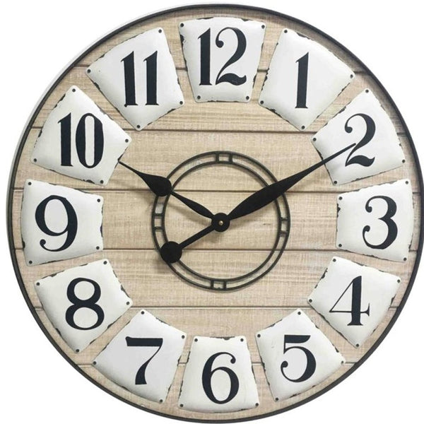 Homeroots 24" Circle Black And White Wood Analog Wall Clock  Wood 399182