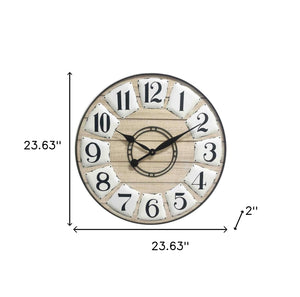 Homeroots 24" Circle Black And White Wood Analog Wall Clock  Wood 399182
