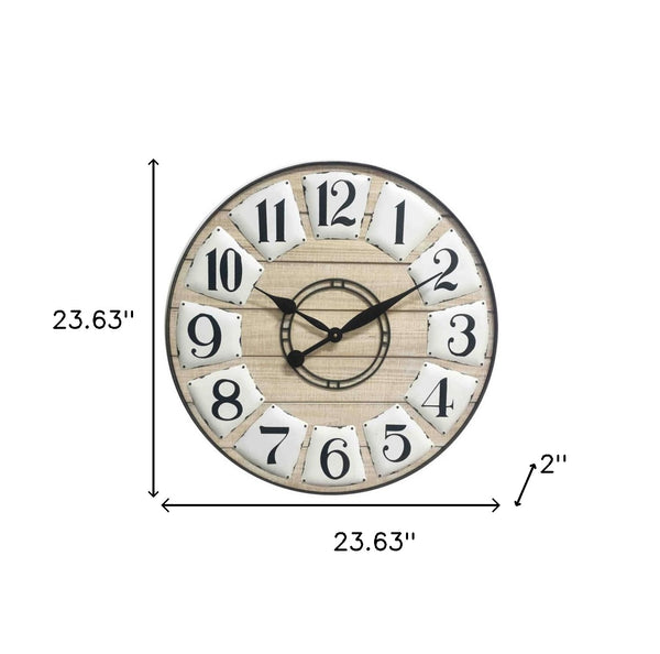 Homeroots 24" Circle Black And White Wood Analog Wall Clock  Wood 399182