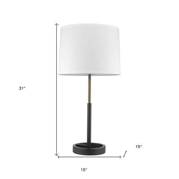 HomeRoots 31" Black and Gold Metal Table Lamp with White Shade - Elegant Contemporary Design for Any Room 399183