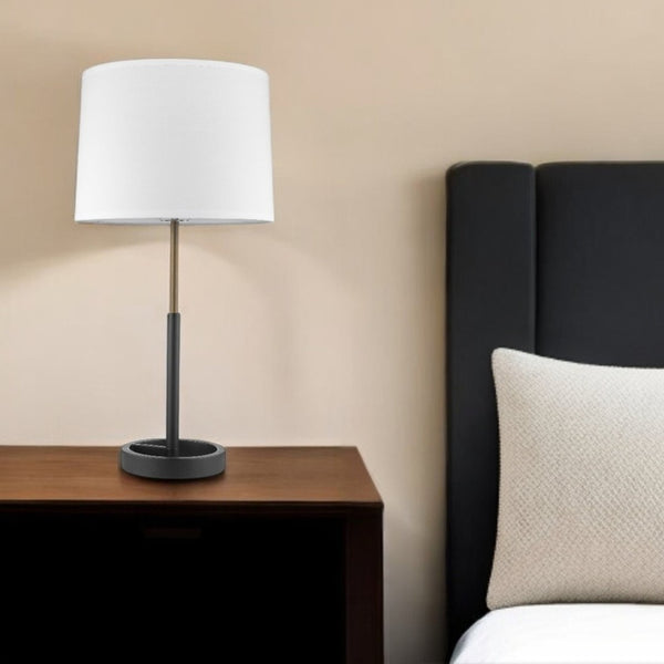HomeRoots 31" Black and Gold Metal Table Lamp with White Shade - Elegant Contemporary Design for Any Room 399183