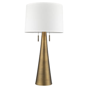 Homeroots 34" Brass Metal Two Light Table Lamp With White Empire Shade   399184