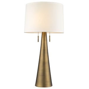 Homeroots 34" Brass Metal Two Light Table Lamp With White Empire Shade   399184