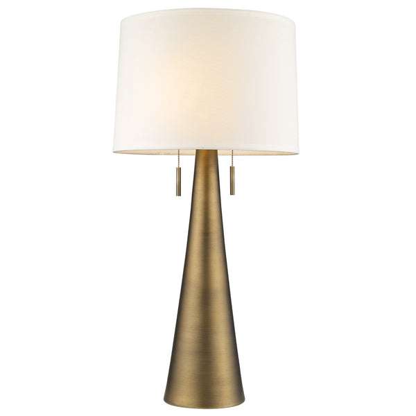 Homeroots 34" Brass Metal Two Light Table Lamp With White Empire Shade   399184