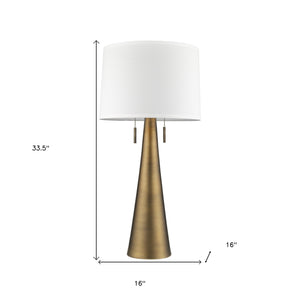 Homeroots 34" Brass Metal Two Light Table Lamp With White Empire Shade   399184
