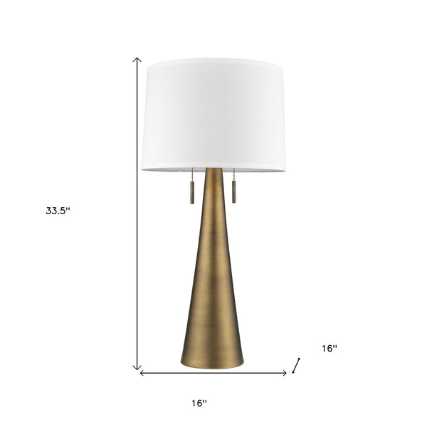 Homeroots 34" Brass Metal Two Light Table Lamp With White Empire Shade   399184