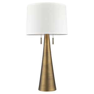 Homeroots 34" Brass Metal Two Light Table Lamp With White Empire Shade   399184