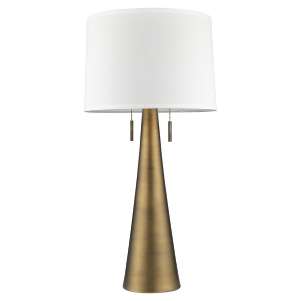 Homeroots 34" Brass Metal Two Light Table Lamp With White Empire Shade   399184