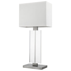 HomeRoots 31" Sleek Silver Metal and Acrylic Buffet Lamp with Contemporary White Shade for Modern Spaces 399185