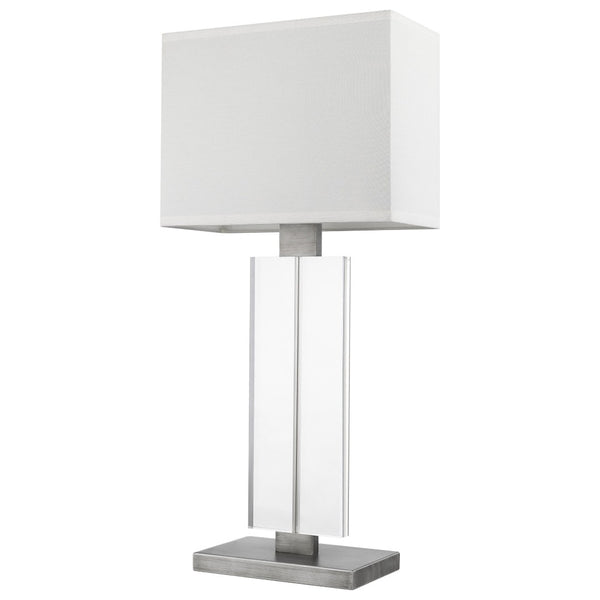 HomeRoots 31" Sleek Silver Metal and Acrylic Buffet Lamp with Contemporary White Shade for Modern Spaces 399185