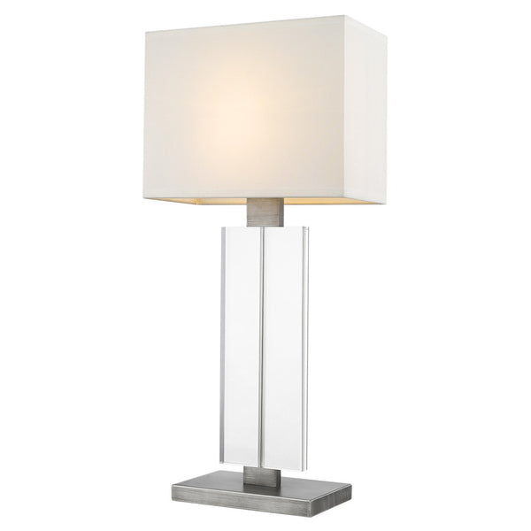 HomeRoots 31" Sleek Silver Metal and Acrylic Buffet Lamp with Contemporary White Shade for Modern Spaces 399185