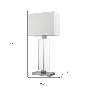 HomeRoots 31" Sleek Silver Metal and Acrylic Buffet Lamp with Contemporary White Shade for Modern Spaces 399185