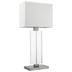 HomeRoots 31" Sleek Silver Metal and Acrylic Buffet Lamp with Contemporary White Shade for Modern Spaces 399185