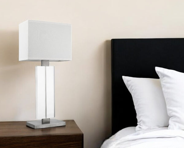 HomeRoots 31" Sleek Silver Metal and Acrylic Buffet Lamp with Contemporary White Shade for Modern Spaces 399185