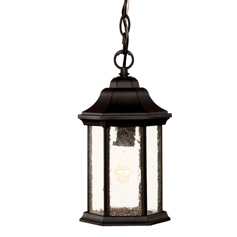 Homeroots Antique Black Textured Glass Lantern Hanging Light   399189