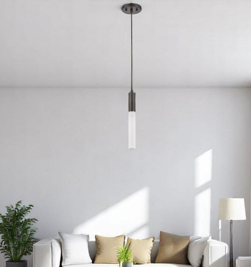 HomeRoots Bronze Pendant Light with Frosted Shade - Elegant, Minimalist Design for Cozy Spaces & Ambiance 399195