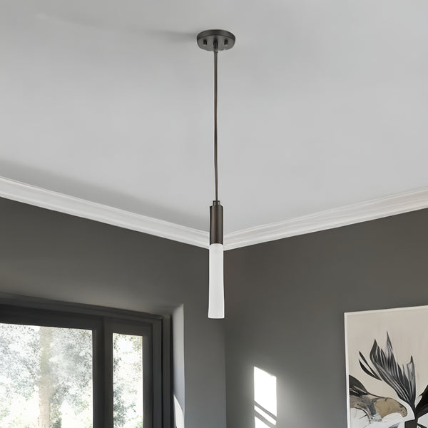 Homeroots Bronze Pendant Hanging Light With Frosted Glass Shade   399195