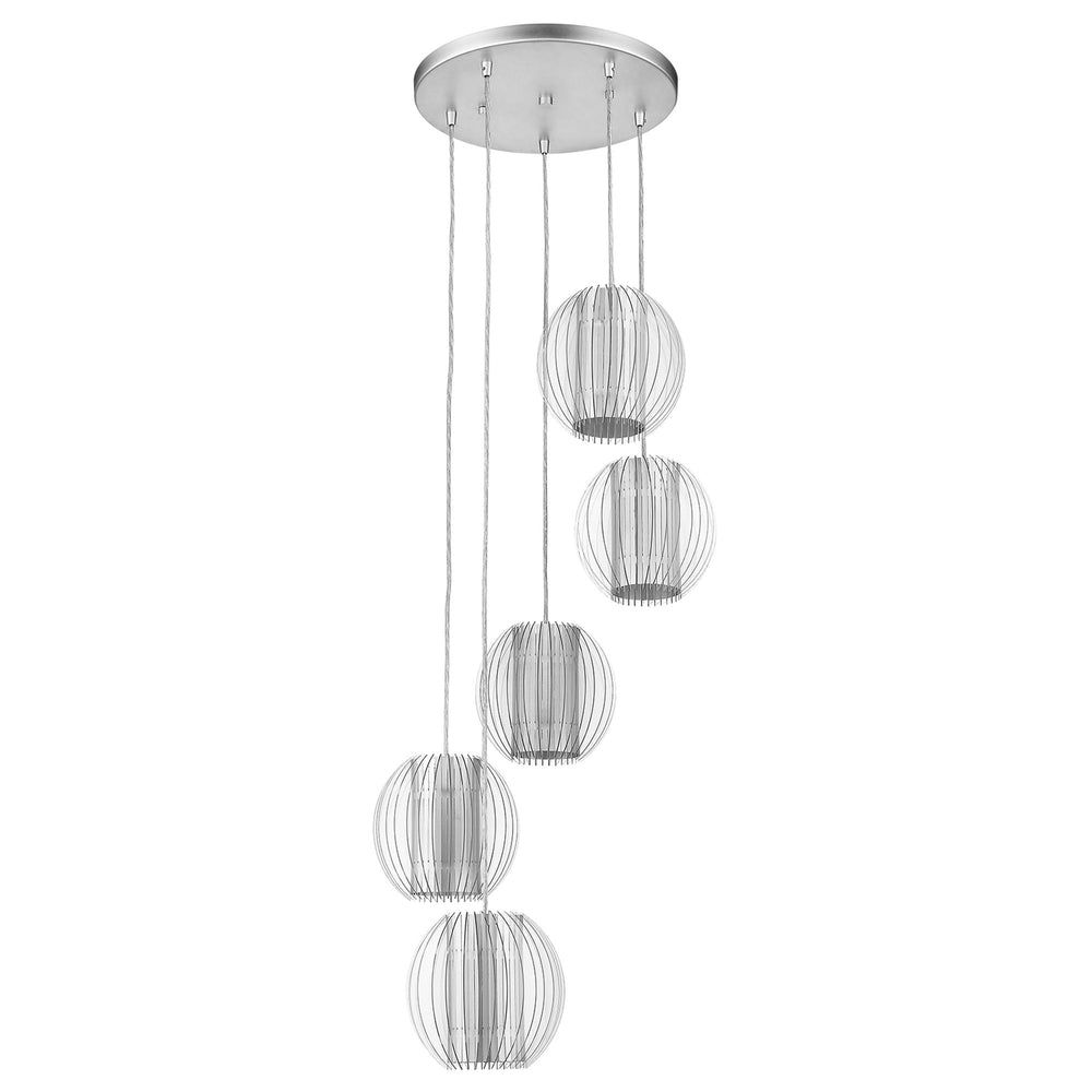 Homeroots Five Light Acrylic And Steel Shade Hanging Globe Light   399197