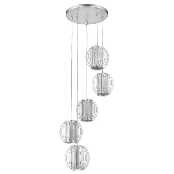 Homeroots Five Light Acrylic And Steel Shade Hanging Globe Light   399197