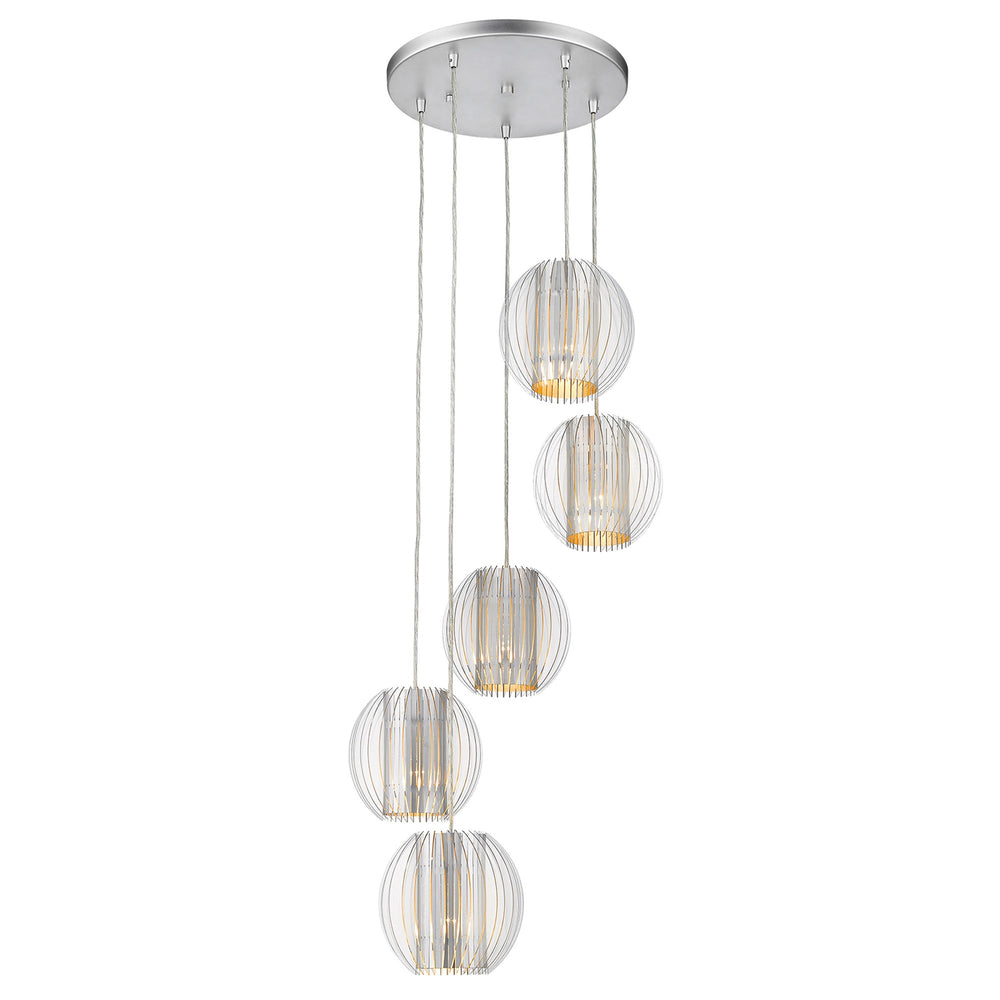 Homeroots Five Light Acrylic And Steel Shade Hanging Globe Light   399197