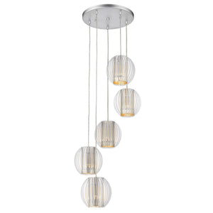 Homeroots Five Light Acrylic And Steel Shade Hanging Globe Light   399197