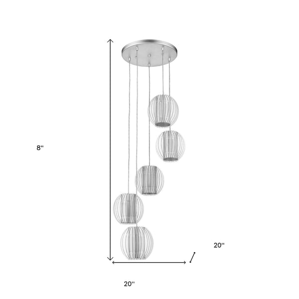 Homeroots Five Light Acrylic And Steel Shade Hanging Globe Light   399197