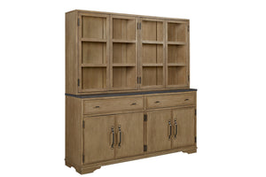 English Elm 2 Piece Cabinet Hutch and Buffet Cashew — Solid Wood + MDF, Concrete Top, Framed Glass Display, Ample Storage Light Tan 75.25 L x 22.75 W x 42 H B2699S00094