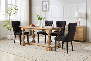 English Elm Nikki Modern Tufted Linen Dining Chair with Solid Wood Frame, High-Rebound Cushion, Nailhead Trim, 300 lb Capacity Black W1143P233648