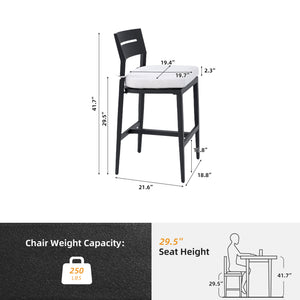 English Elm Modern 2Pc Bar Stools Set - Stylish Aluminum Patio Chairs With Ergonomic Design & Sunbrella Cushions W1886P300268