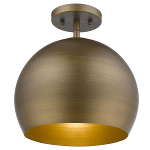 Homeroots Latitude 1-light Hand Painted Antique Gold Pendant With Gold Interior Shade   399201