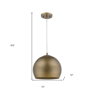 Homeroots Latitude 1-light Hand Painted Antique Gold Pendant With Gold Interior Shade   399201