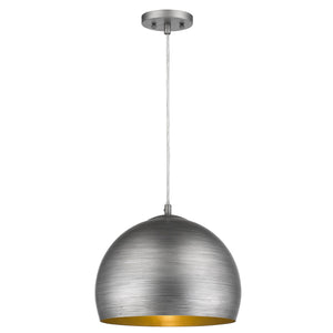 Homeroots Latitude 1-light Hand Painted Weathered Pewter Pendant With Gold Interior Shade (13.75")   399202