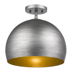 Homeroots Latitude 1-light Hand Painted Weathered Pewter Pendant With Gold Interior Shade (13.75")   399202