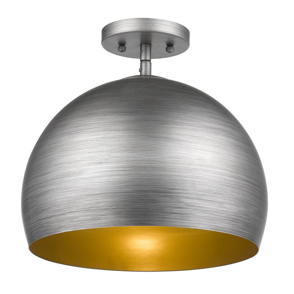 Homeroots Latitude 1-light Hand Painted Weathered Pewter Pendant With Gold Interior Shade (13.75")   399202